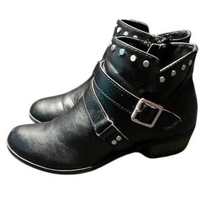 Black Studded Ankle Boots with Buckle‎ Detail Womens Fashion Booties